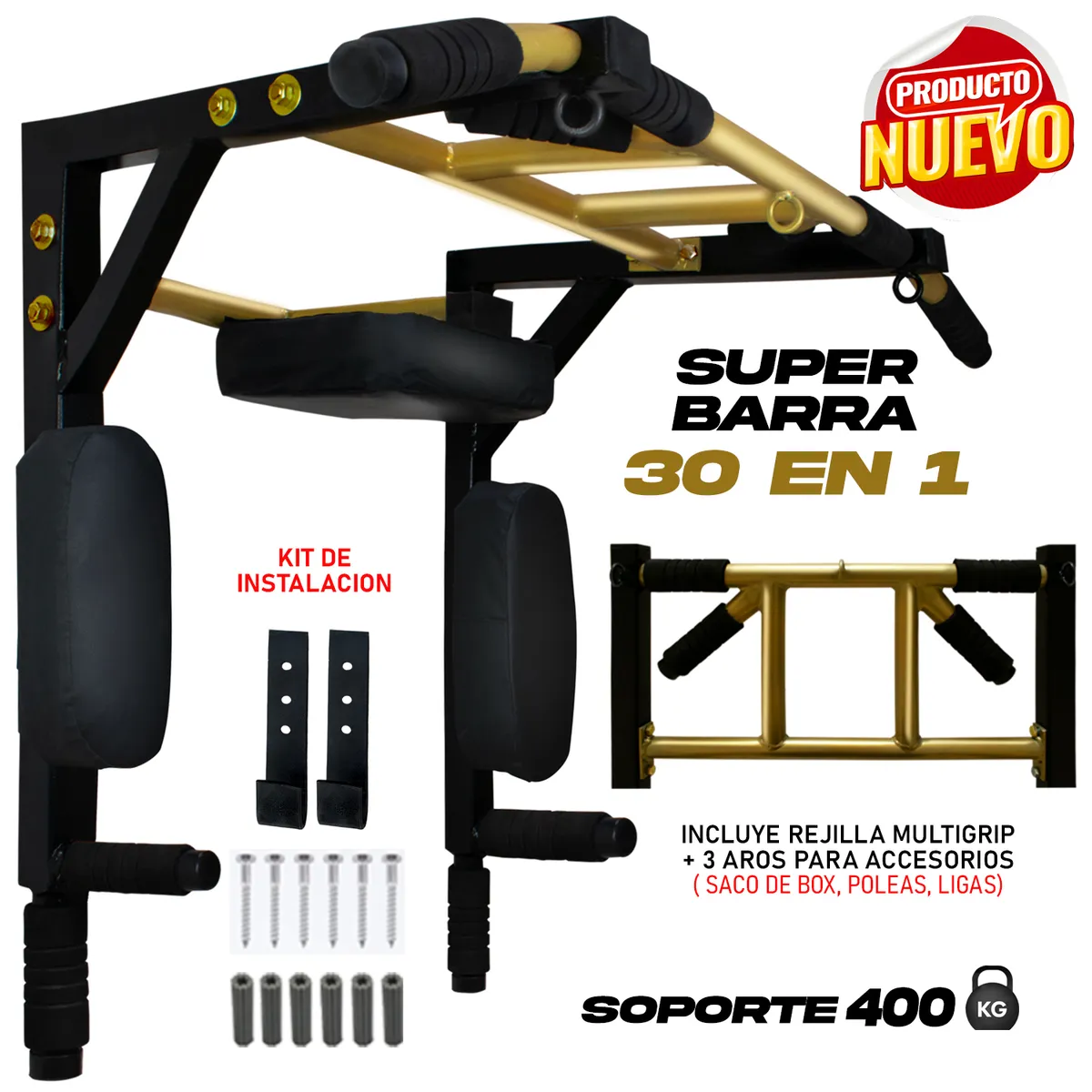 HOLGU - Barra 30 en 1 Multifuncional + 2 Sistema Polea Peso Gimnasio