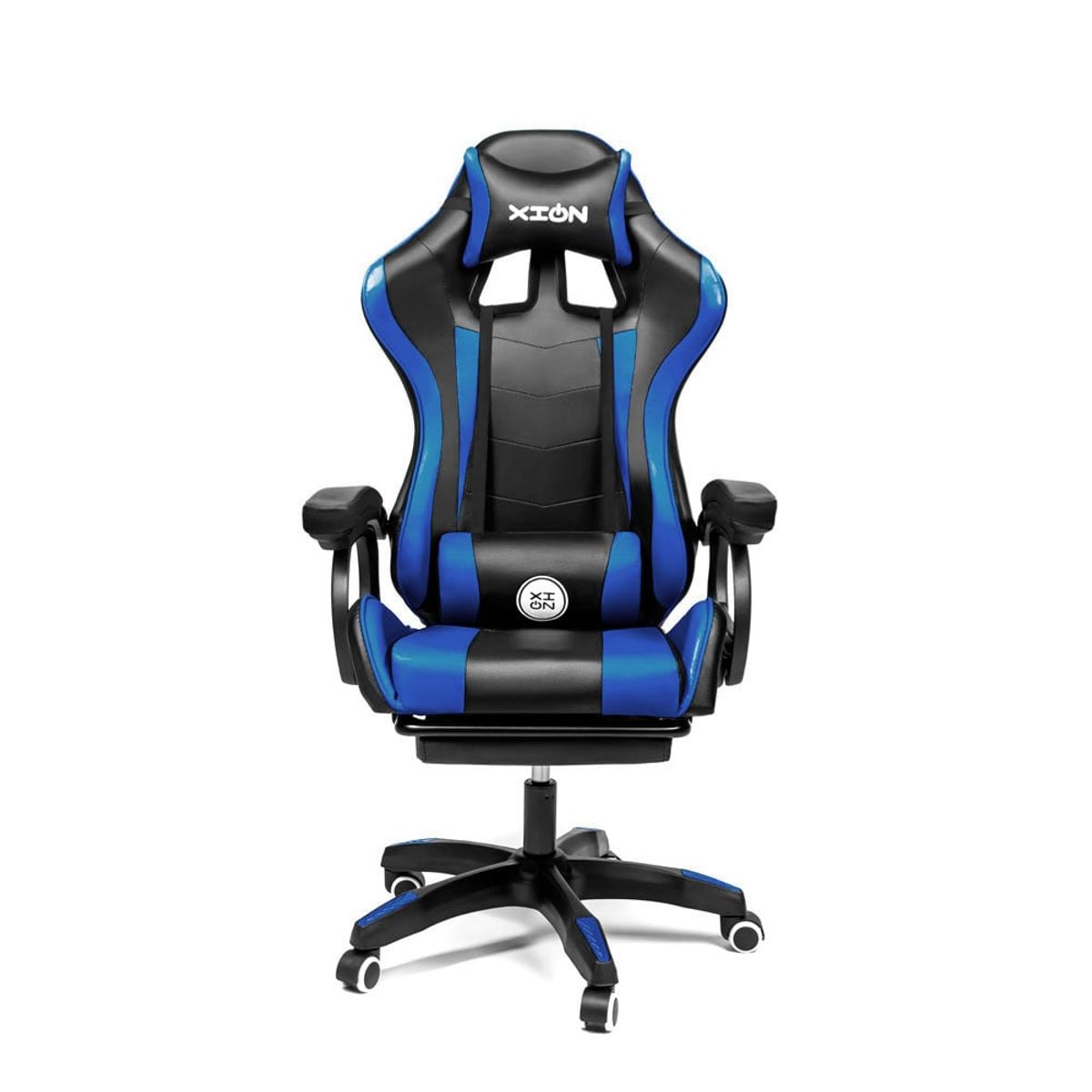 XION - Silla Gamer Ergonómica Con Masajeador Y Posapies 135° - Raven Azul