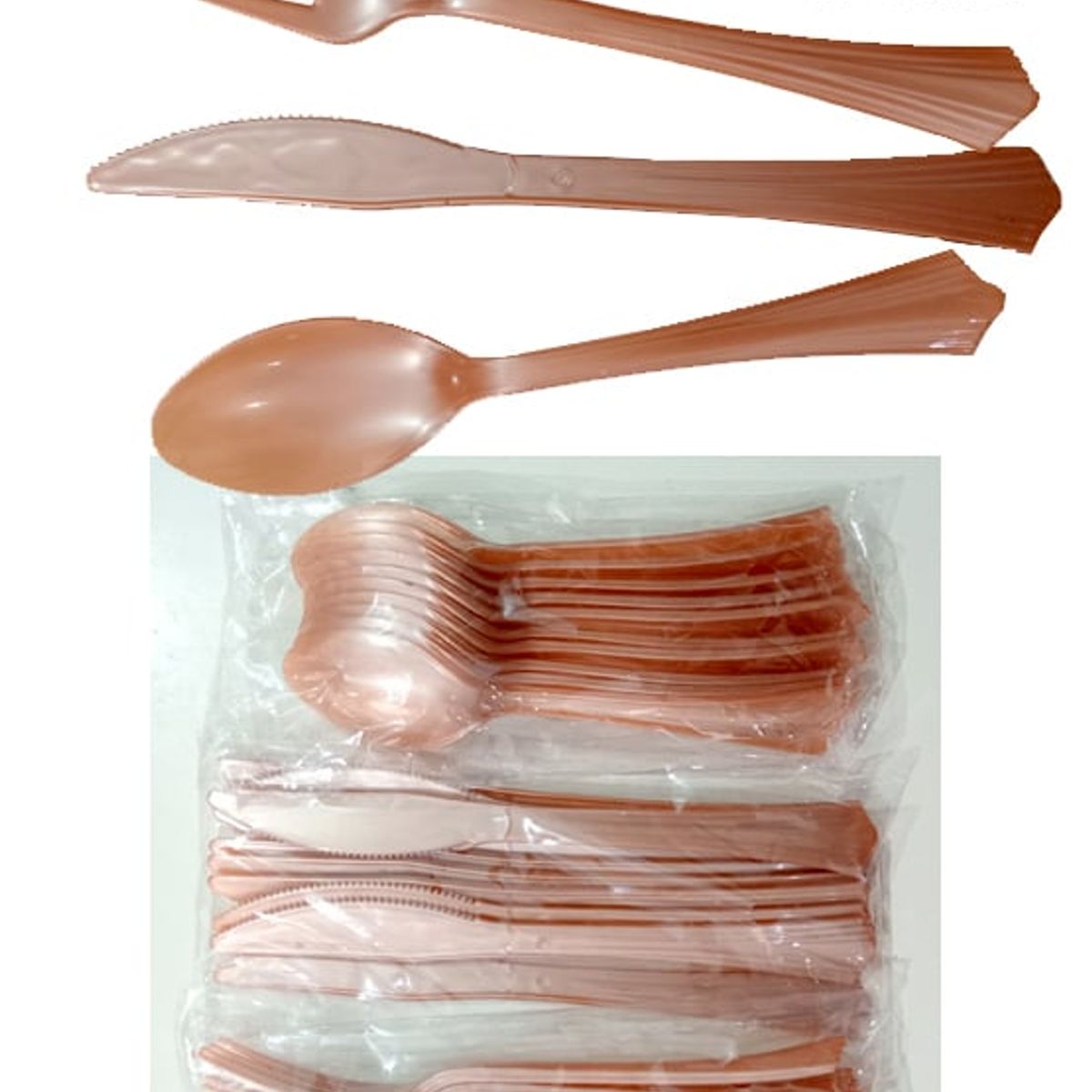 GENERICO - Descartables Cuchara Tenedor Cuchillo Oro Rosa Set X30