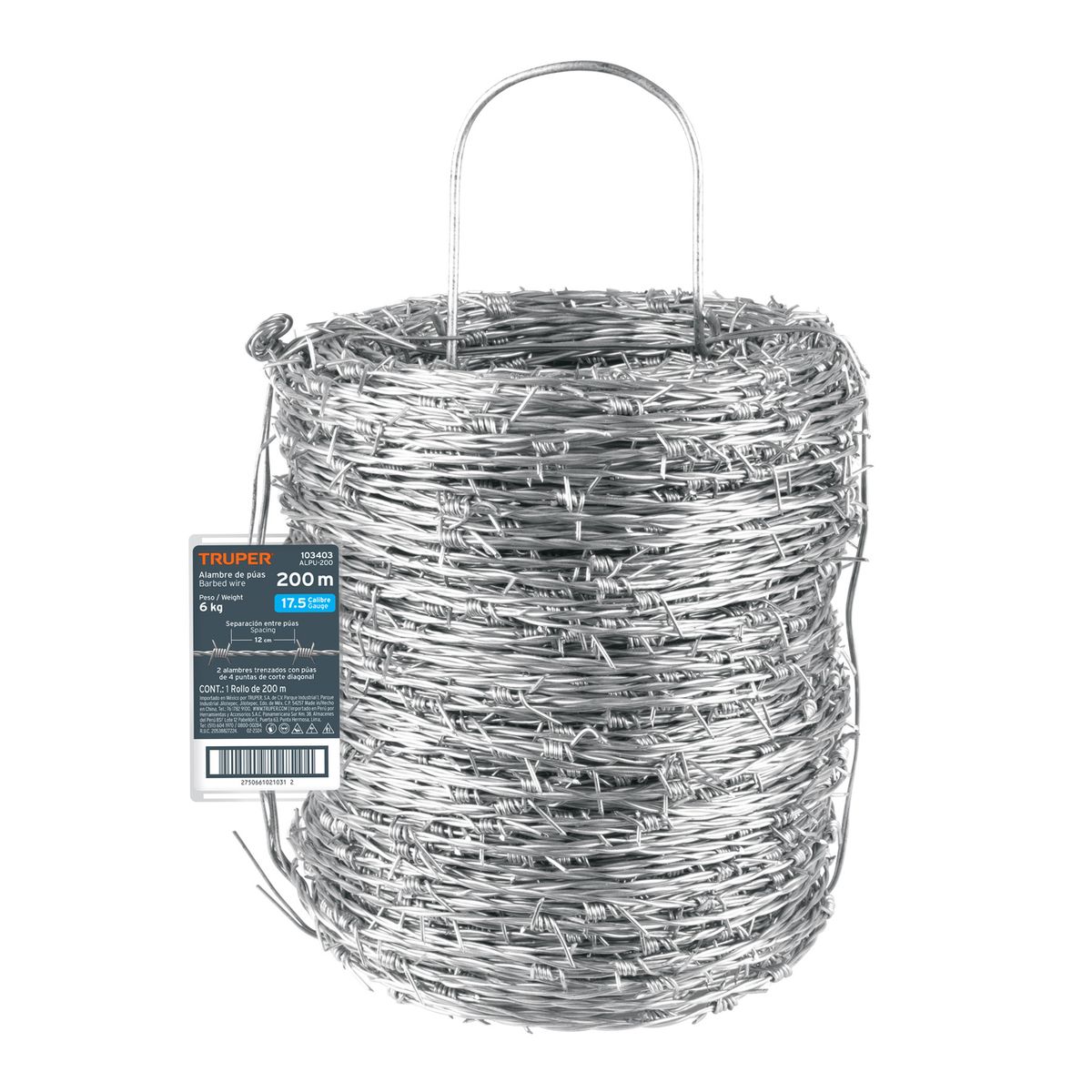 TRUPER - Rollo de alambre de púas de 200 m, BWG 17.5