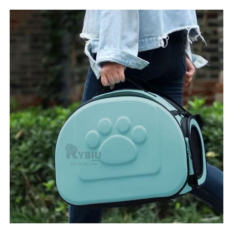 RYBIU IMPORT - Transportador de Goma para Mascotas con Huellitas Celeste
