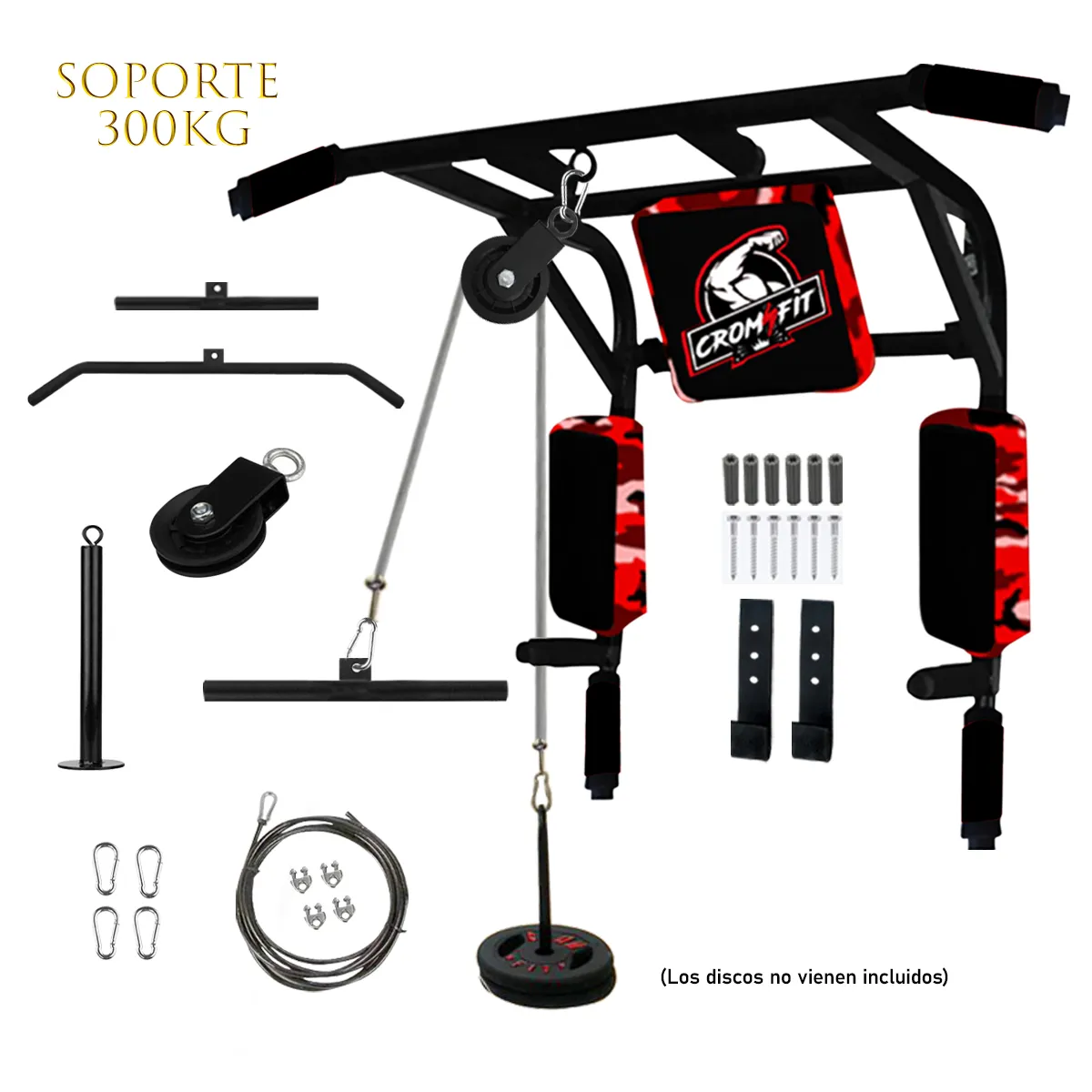 HOLGU - Barra 15 en 1 Dominadas + Sistema Polea Cable Resistencia