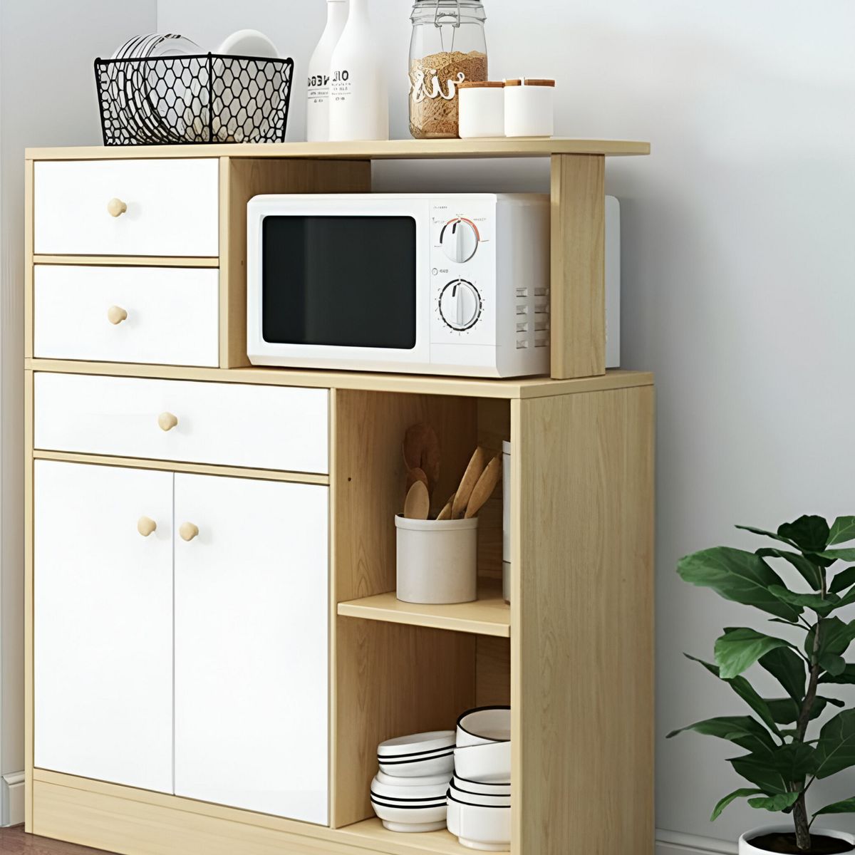 GENERICO - Mueble de Cocina Multiusos Turín con Repisa Duna Y Blanco R&R MUEBLES