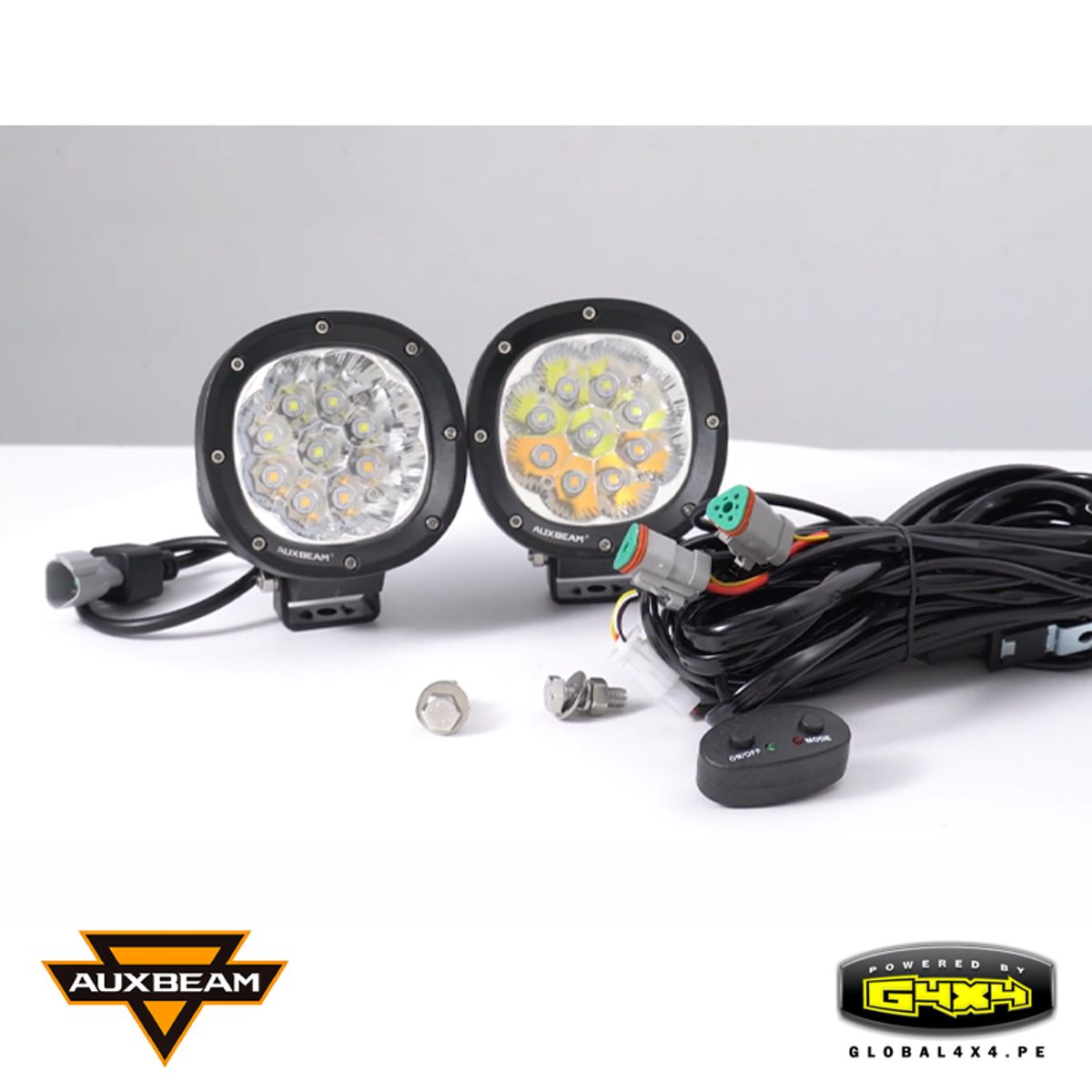 AUXBEAM - 2 FAROS LED CUBO AUXBEAM 4' 90W 6 MODES LUZ AMBAR Y BLANCA