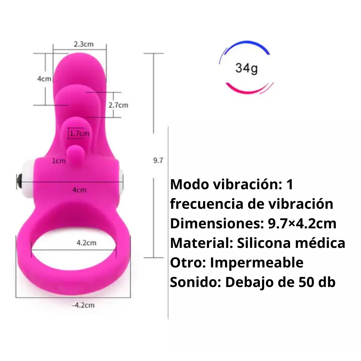 GENERICO - Anillo Vibrador Conejo en Color Rosado