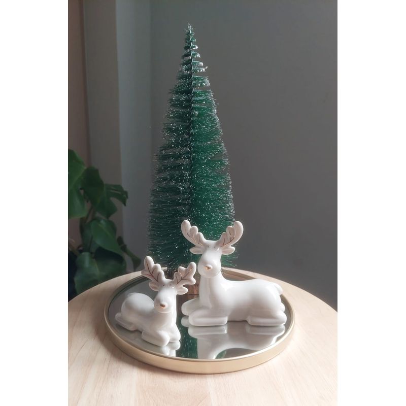 GENERICO - Pack Navideño Renos Blancos con Bandeja+ Árbol