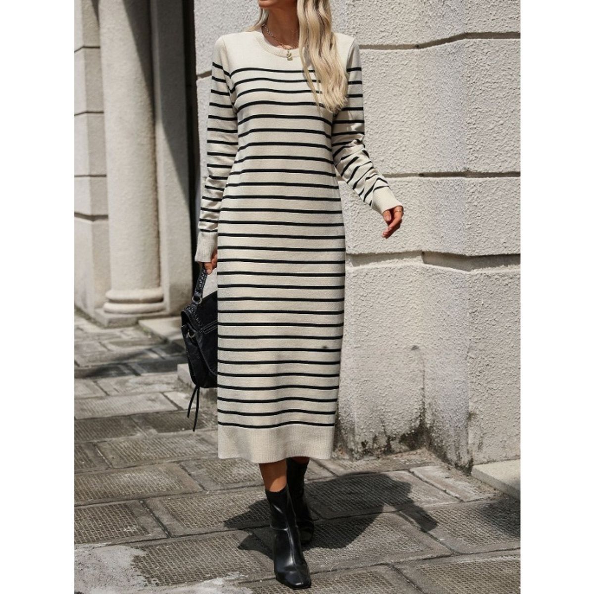 TIOZONEY - Falda larga de rayas de punto para mujer