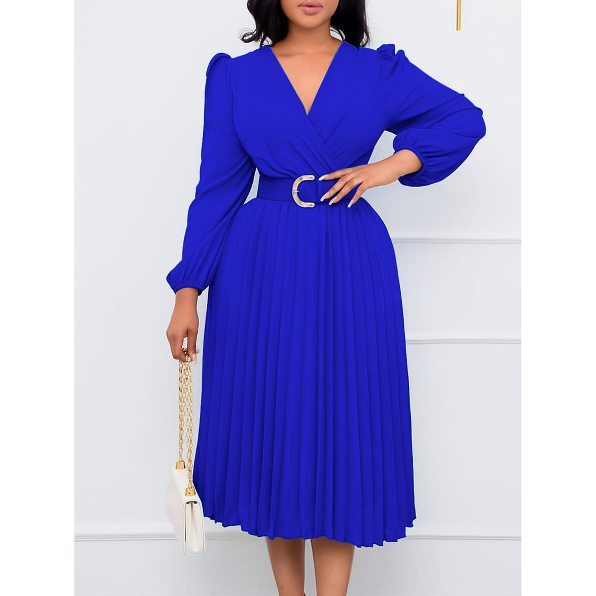 TIOZONEY - Vestido largo de manga larga y cuello en V