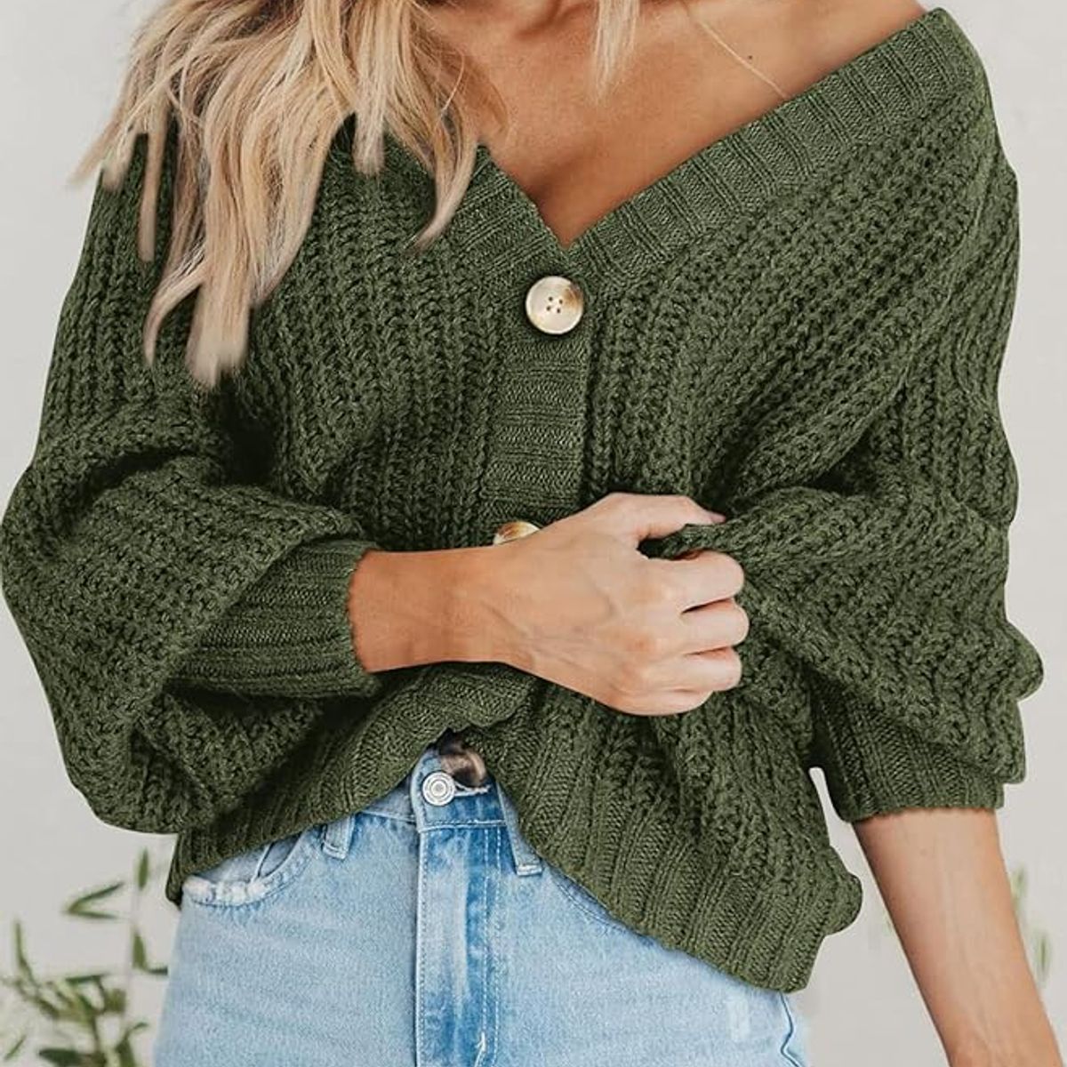 TIOZONEY - Sweater con botones y gorro para mujer