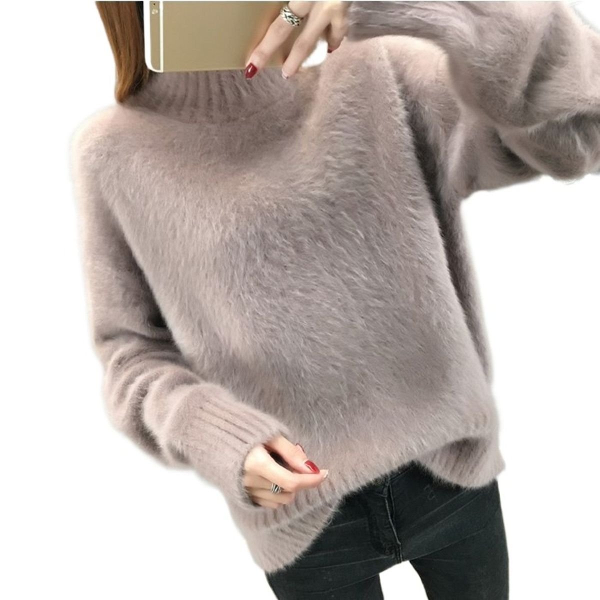 TIOZONEY - Suéter de cuello alto para mujeres - Café