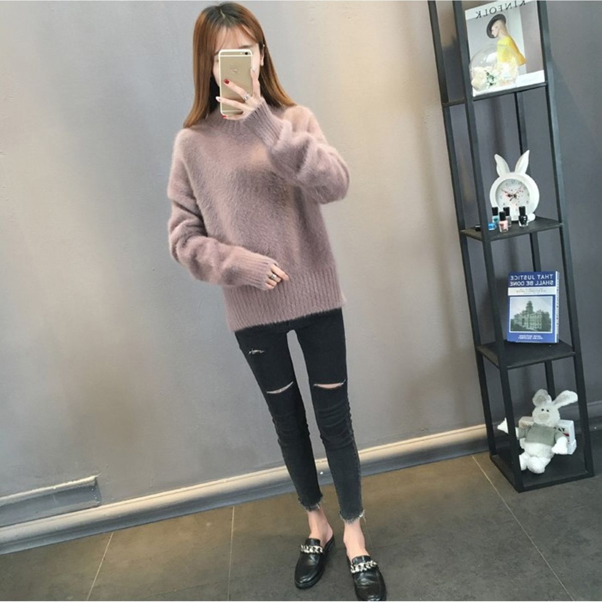 TIOZONEY - Suéter de cuello alto para mujeres - Café