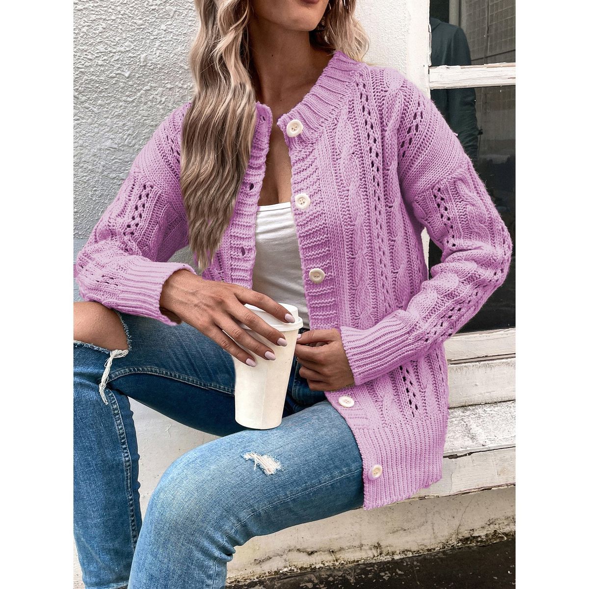 TIOZONEY - Suéter de mujer de primavera - Morado