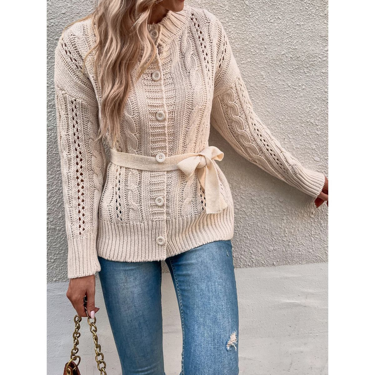 TIOZONEY - Suéter de mujer de primavera - Beige