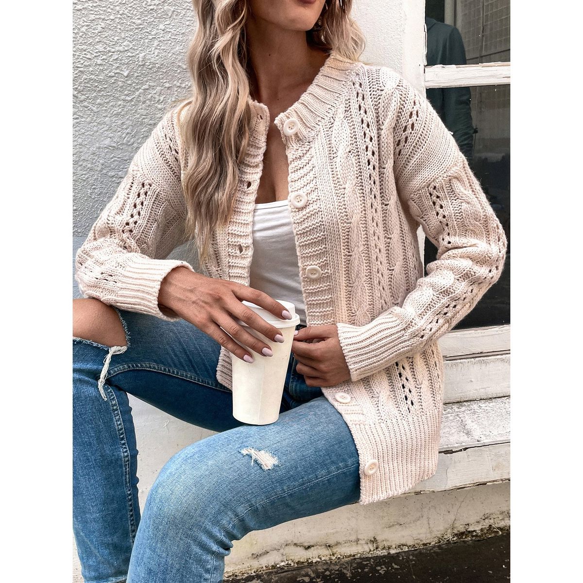 TIOZONEY - Suéter de mujer de primavera - Beige