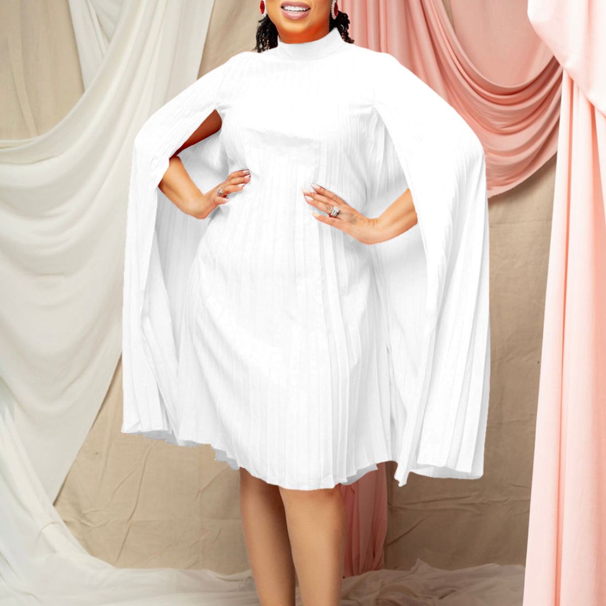 TIOZONEY - Vestidos plisados de mujer con capa