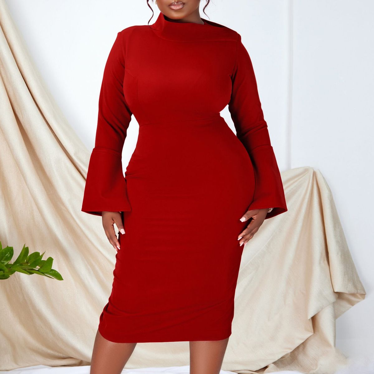 TIOZONEY - Vestido a la cadera con cuello oblicuo para mujer