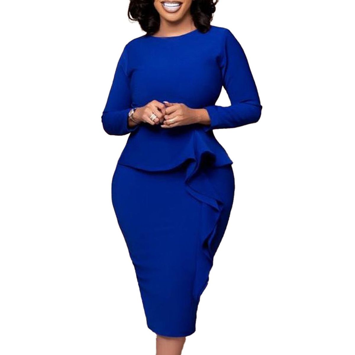 TIOZONEY - Vestido a la cadera con volantes