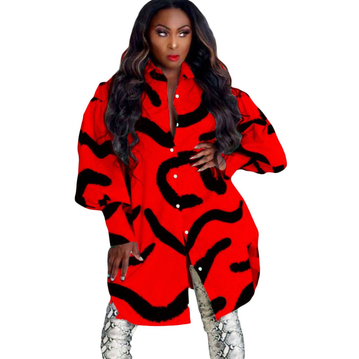 TIOZONEY - Vestido estampado con solapa para mujer