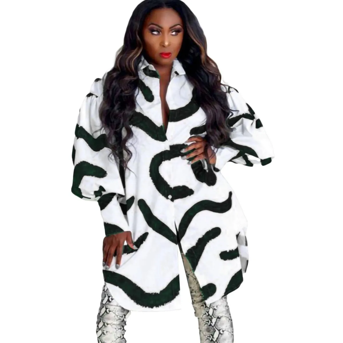 TIOZONEY - Vestido estampado con solapa para mujer