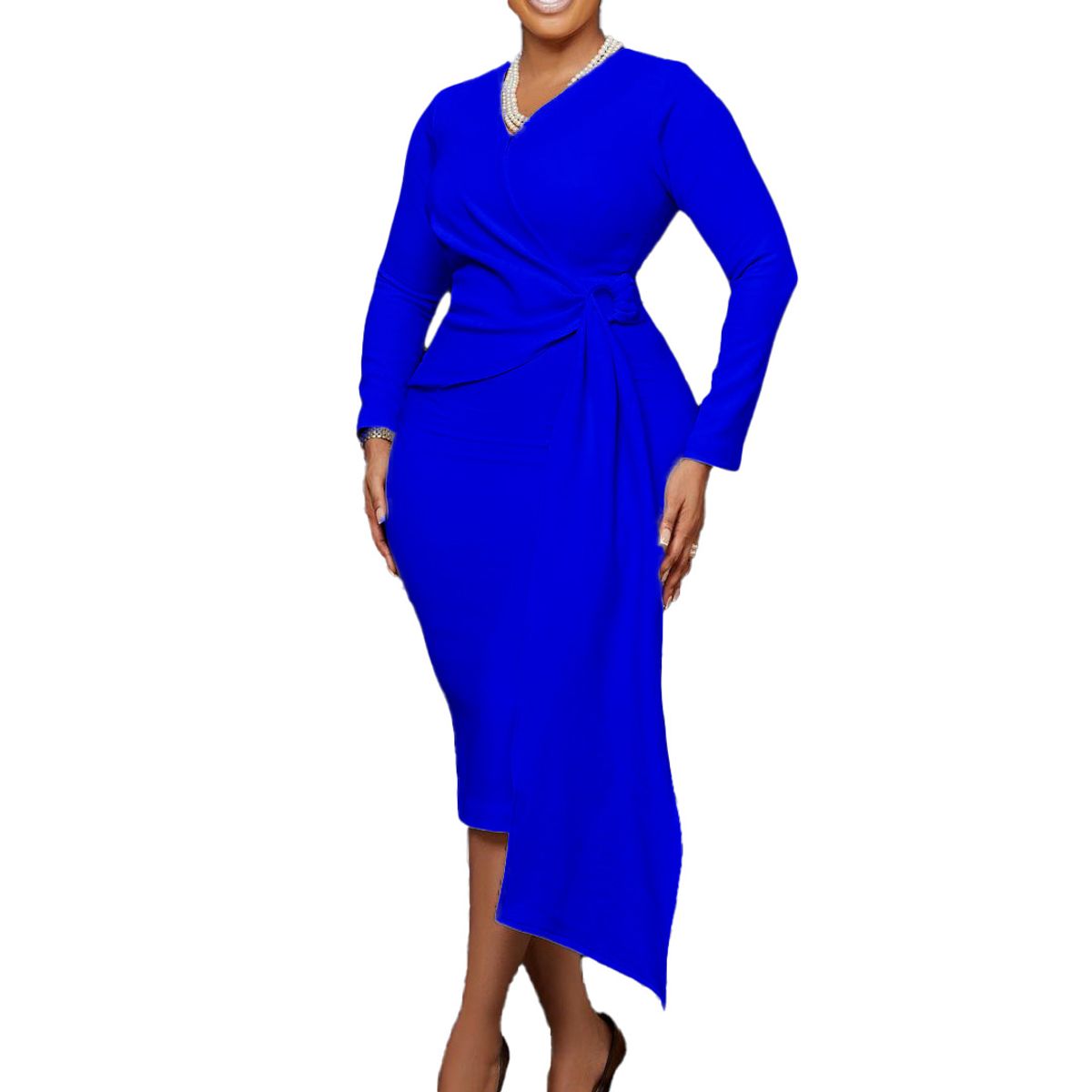 TIOZONEY - Vestido lápiz de manga larga y cuello en V para mujer
