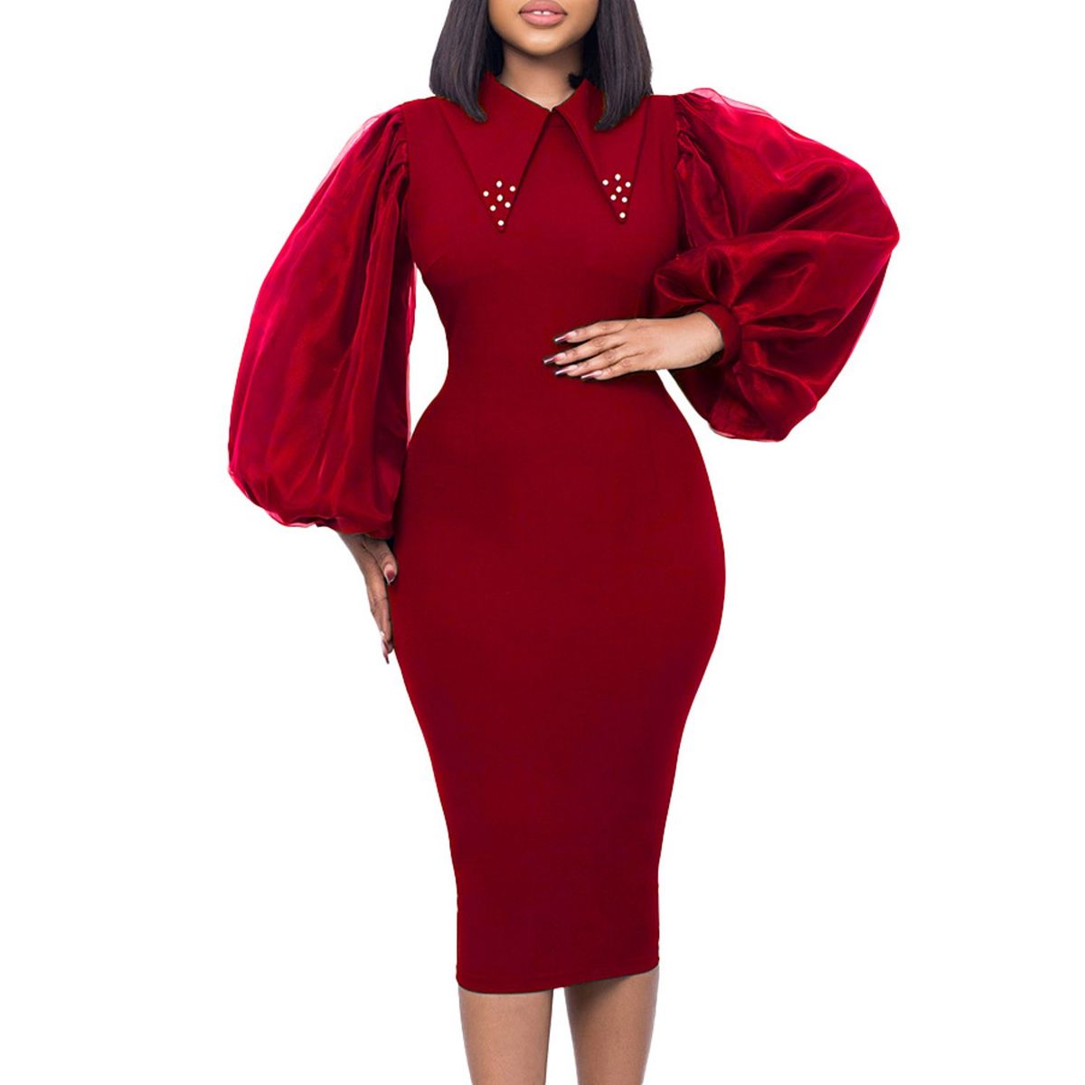 TIOZONEY - Vestido de cuentas con escote de mujer