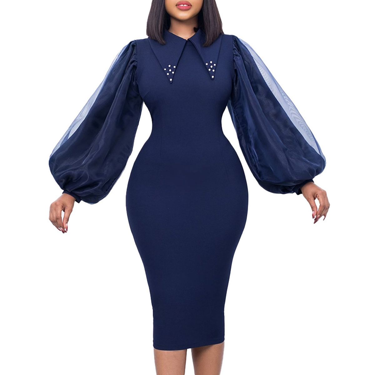 TIOZONEY - Vestido de cuentas con escote de mujer