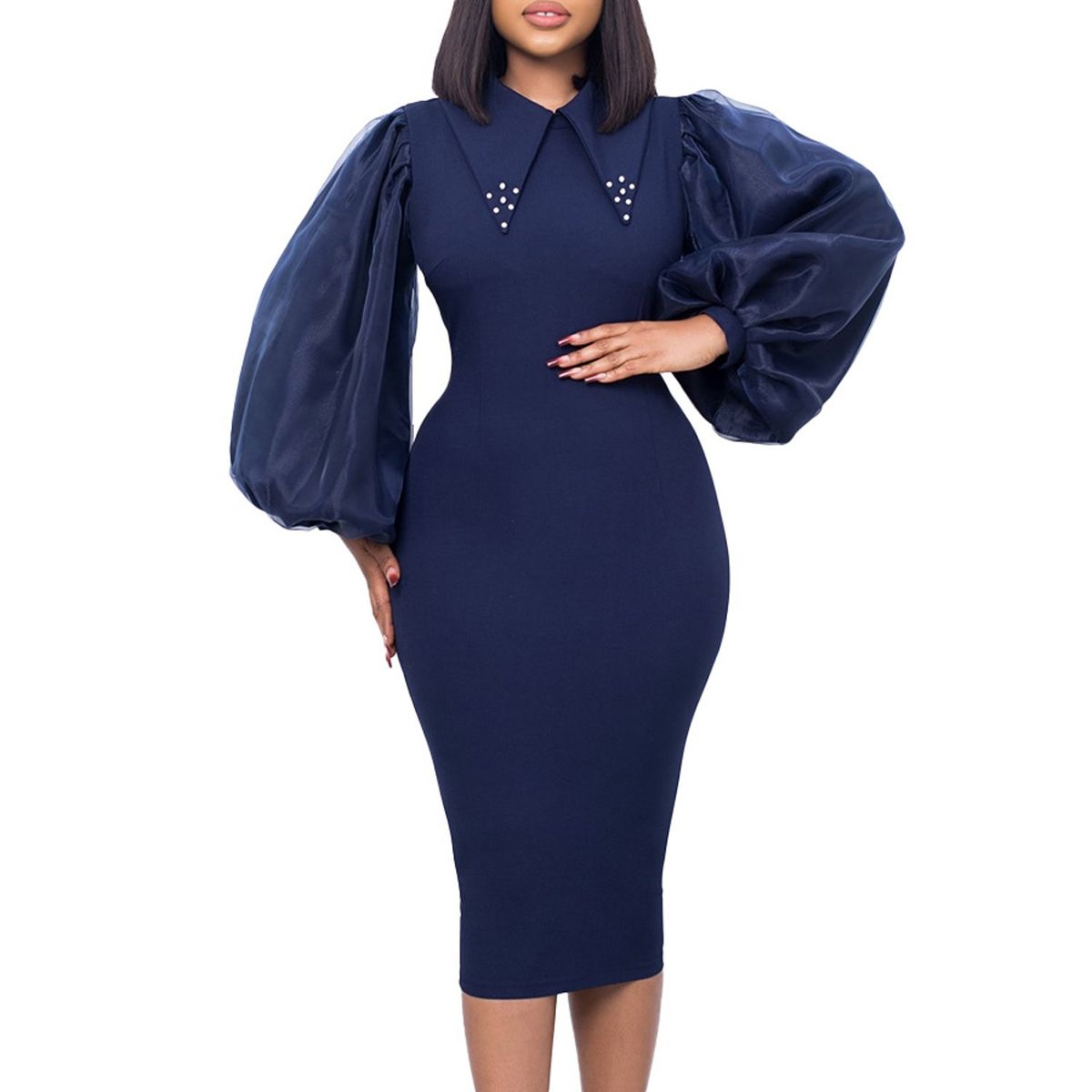 TIOZONEY - Vestido de cuentas con escote de mujer