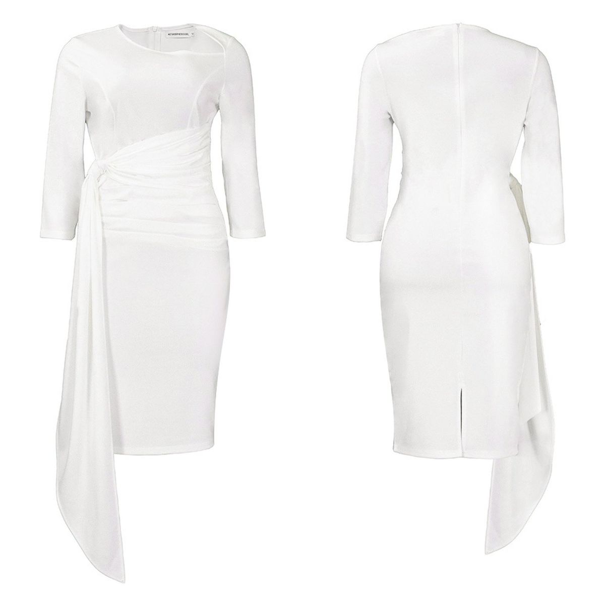 TIOZONEY - Vestido a la cadera con cuello oblicuo para mujer