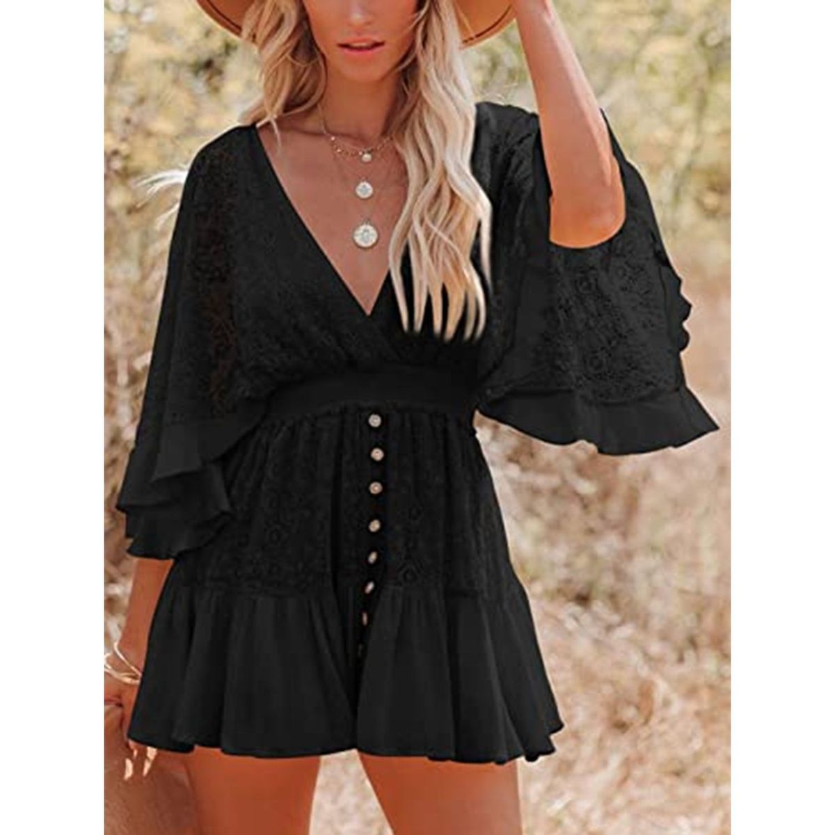 TIOZONEY - Vestido Midi Mujer -Negro