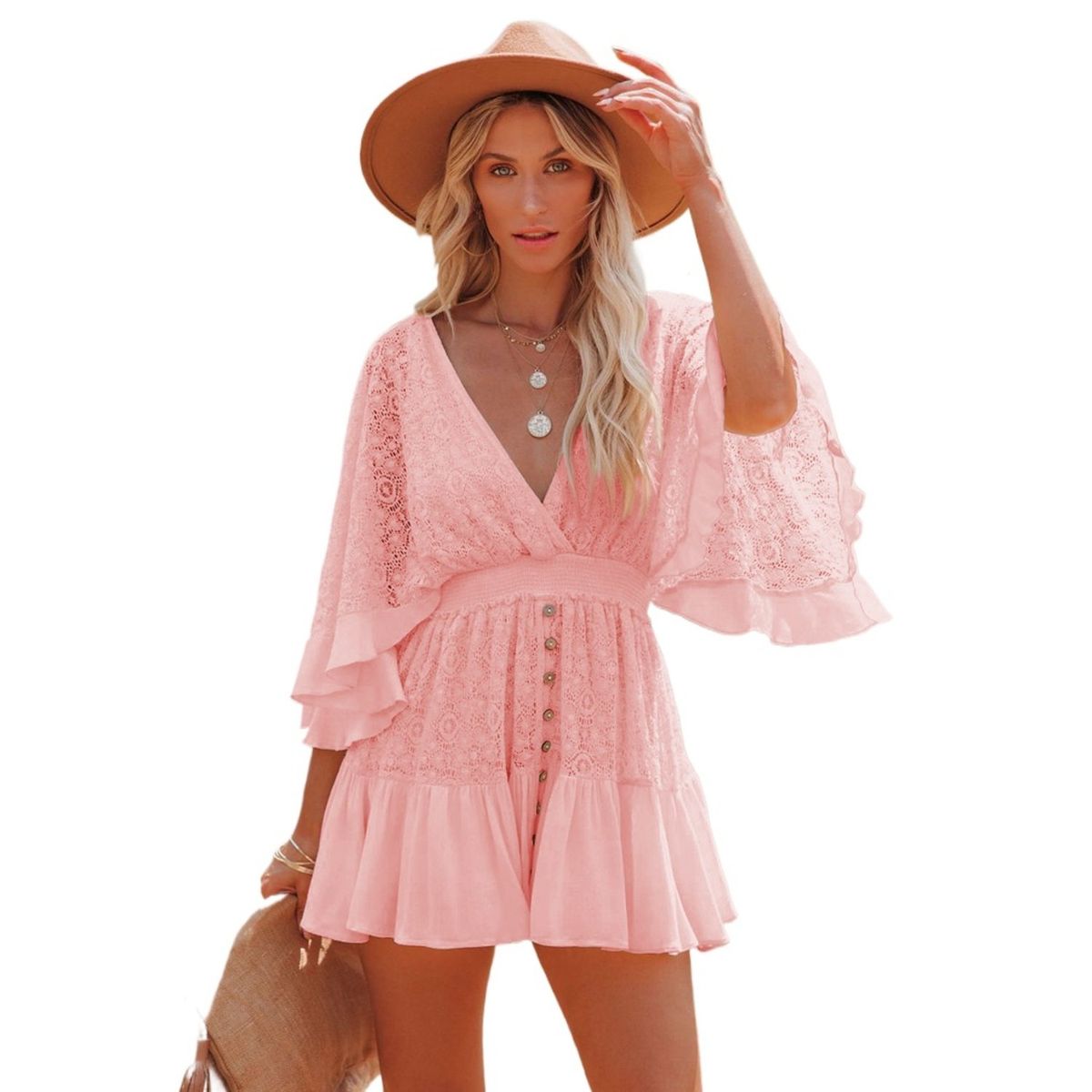 TIOZONEY - Vestido Midi Mujer -Rosado