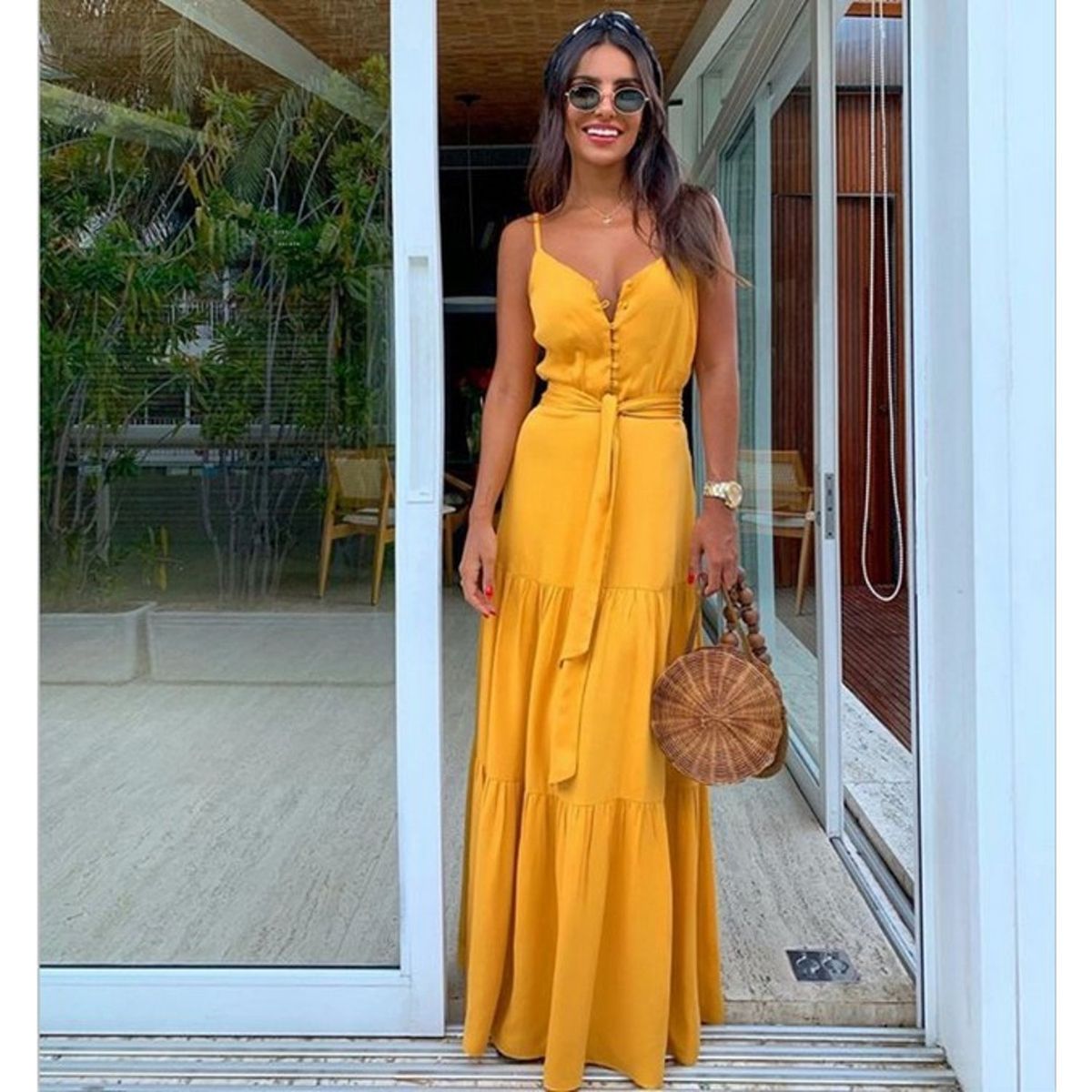 TIOZONEY - Vestido Largo Mujer-Amarillo