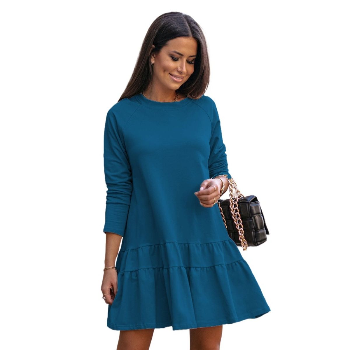TIOZONEY - Vestido Midi Mujer -Azul