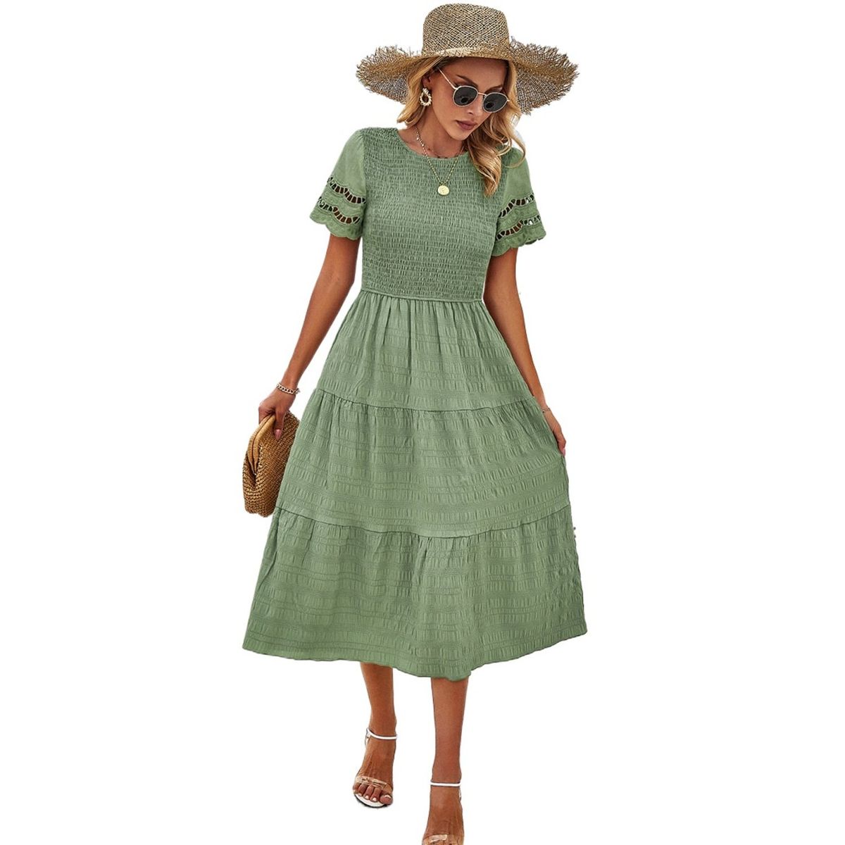 TIOZONEY - Vestido Largo Mujer-Verde