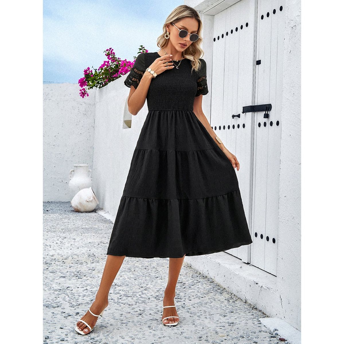 TIOZONEY - Vestido Largo Mujer-Negro