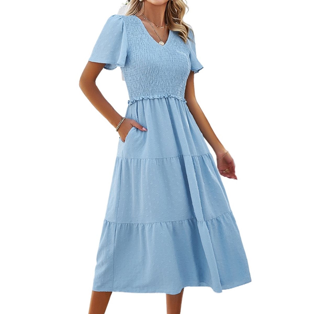 TIOZONEY - Vestido Largo Mujer-Azul