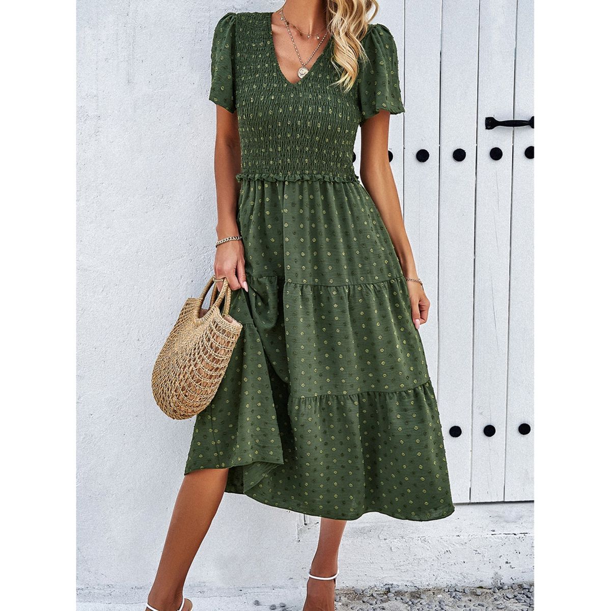 TIOZONEY - Vestido Largo Mujer-Verde