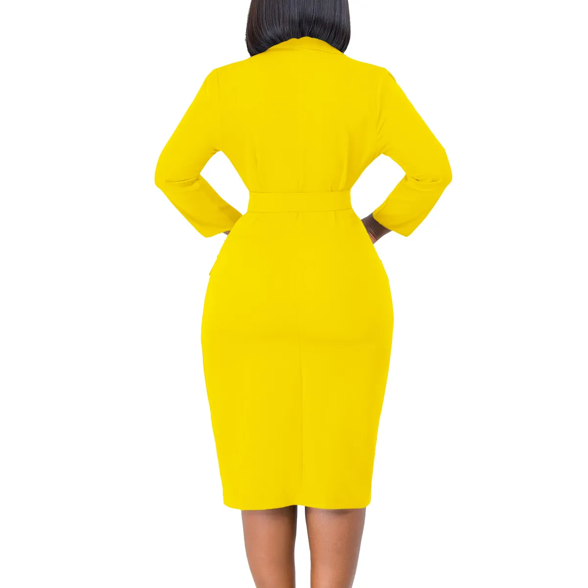 TIOZONEY - Vestido de mujer con cuello de traje y cinturón