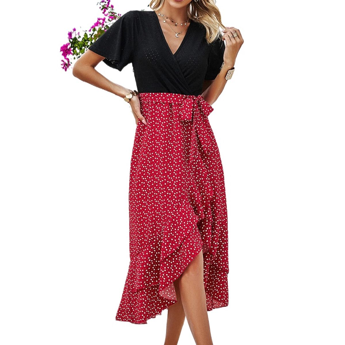 TIOZONEY - Vestido Midi Mujer -Rojo