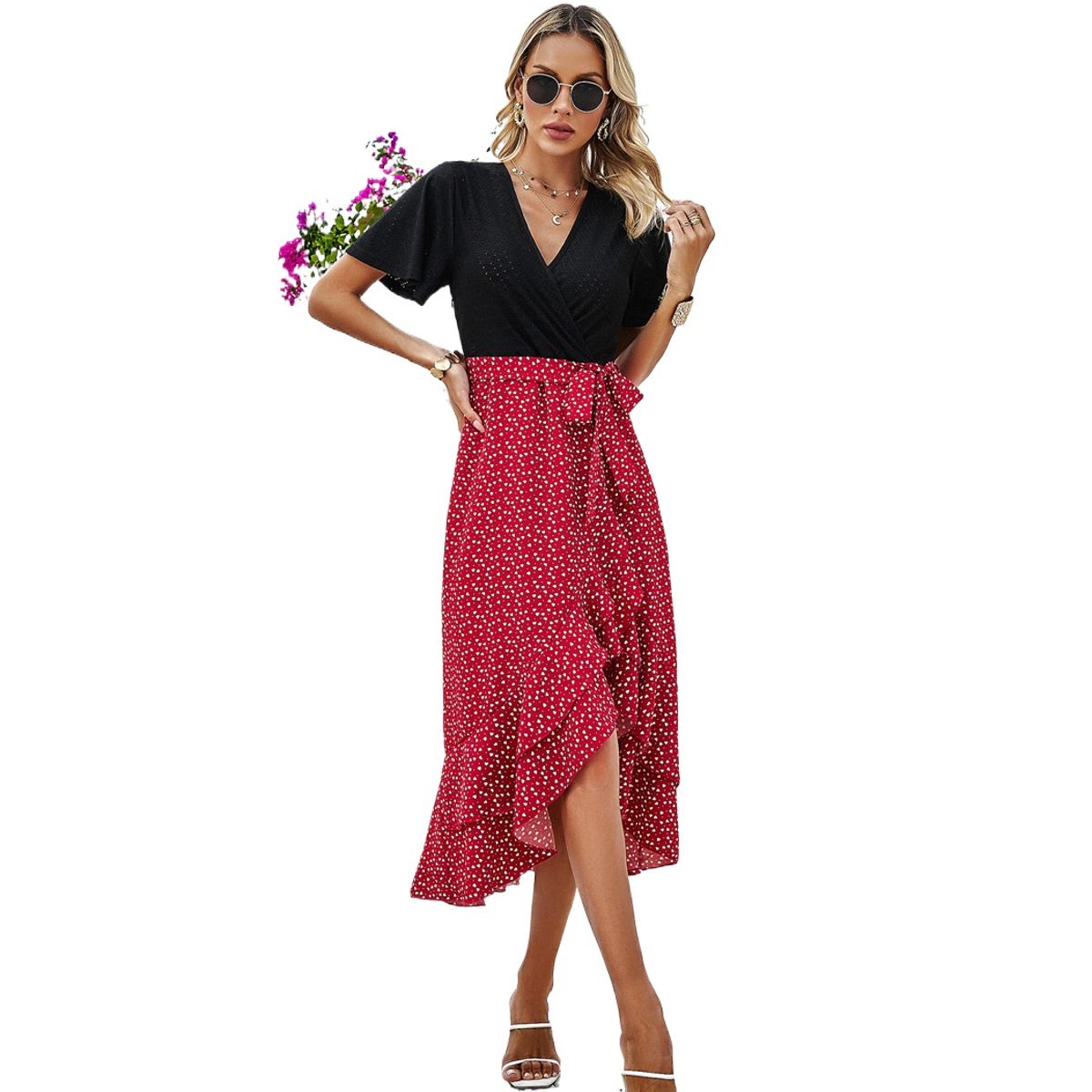 TIOZONEY - Vestido Midi Mujer -Rojo