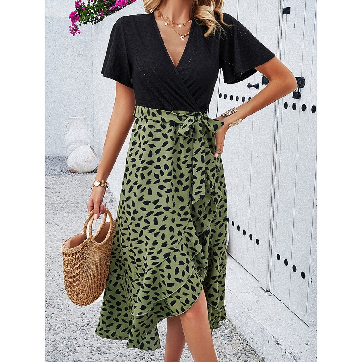 TIOZONEY - Vestido Midi Mujer -Verde