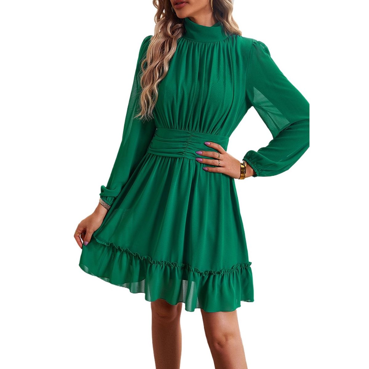 TIOZONEY - Vestido Midi Mujer -Verde