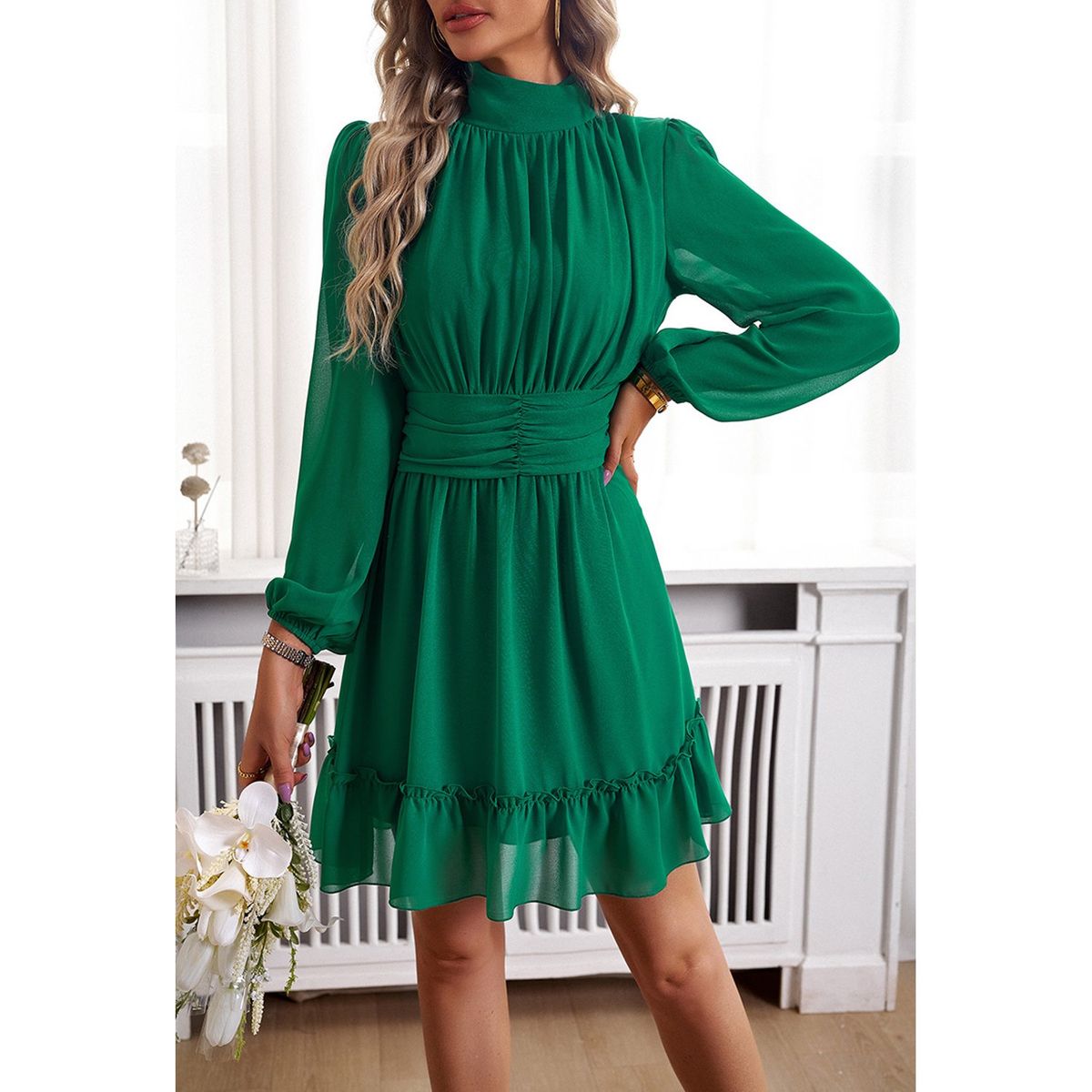 TIOZONEY - Vestido Midi Mujer -Verde