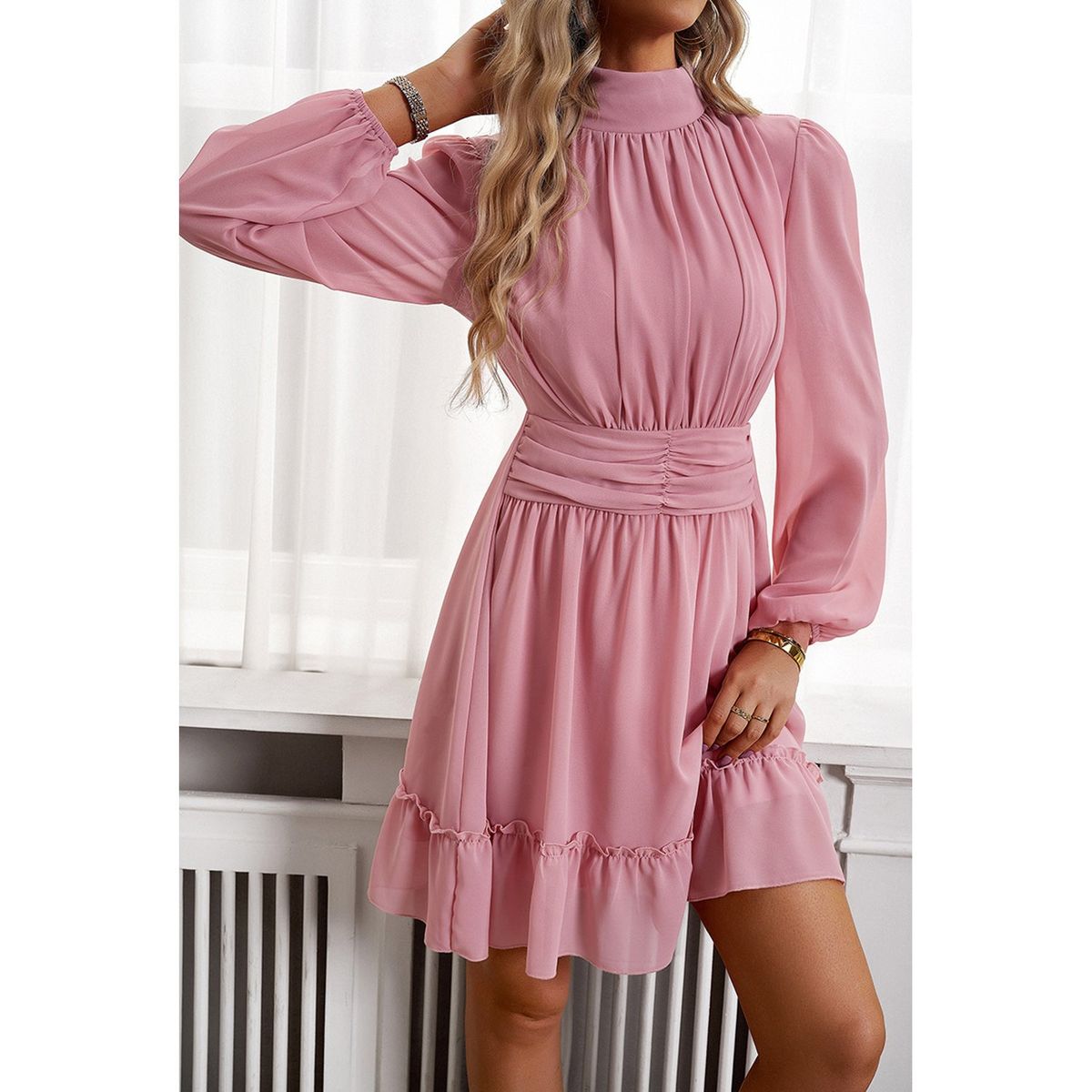TIOZONEY - Vestido Midi Mujer -Rosa