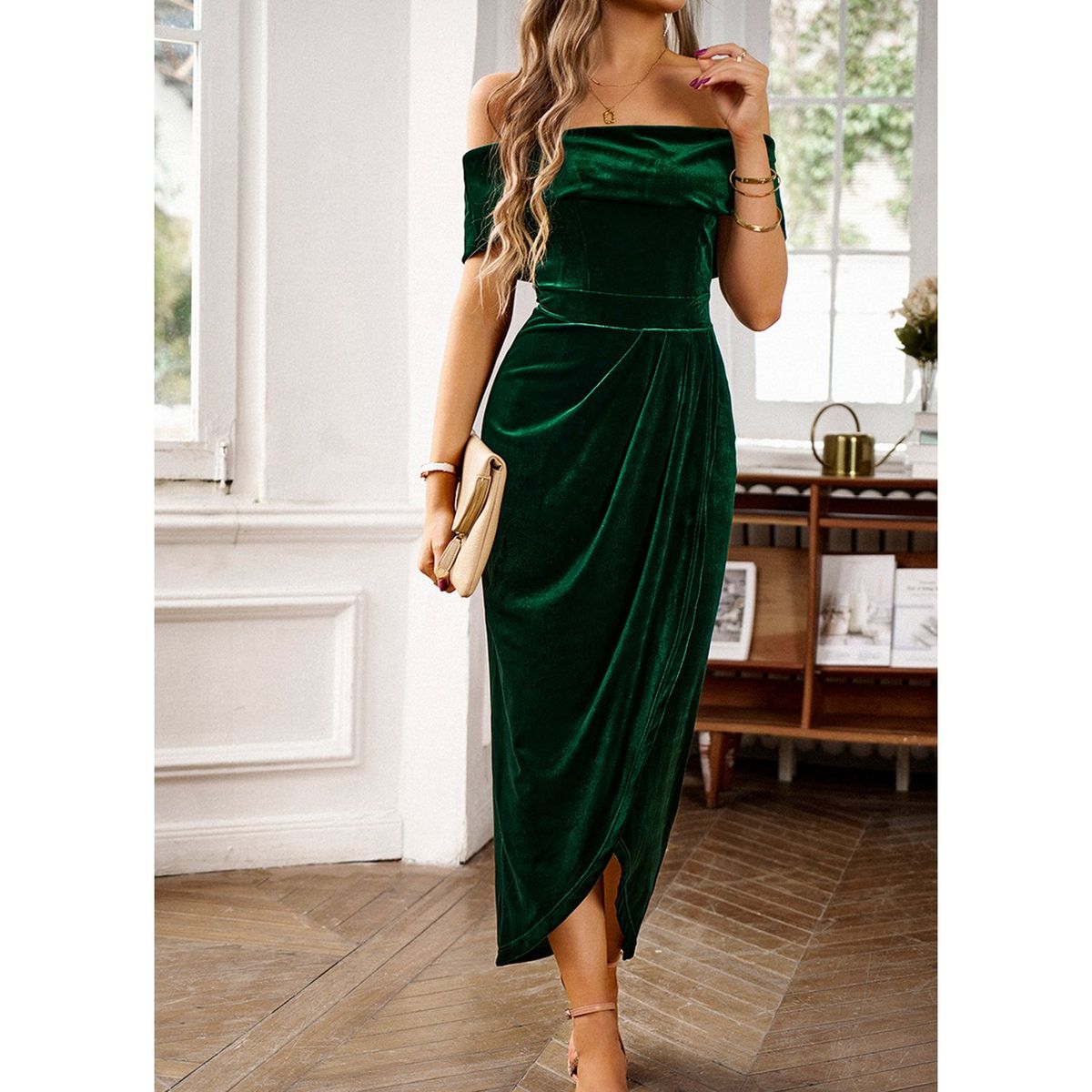 TIOZONEY - Vestido Midi Mujer -Verde