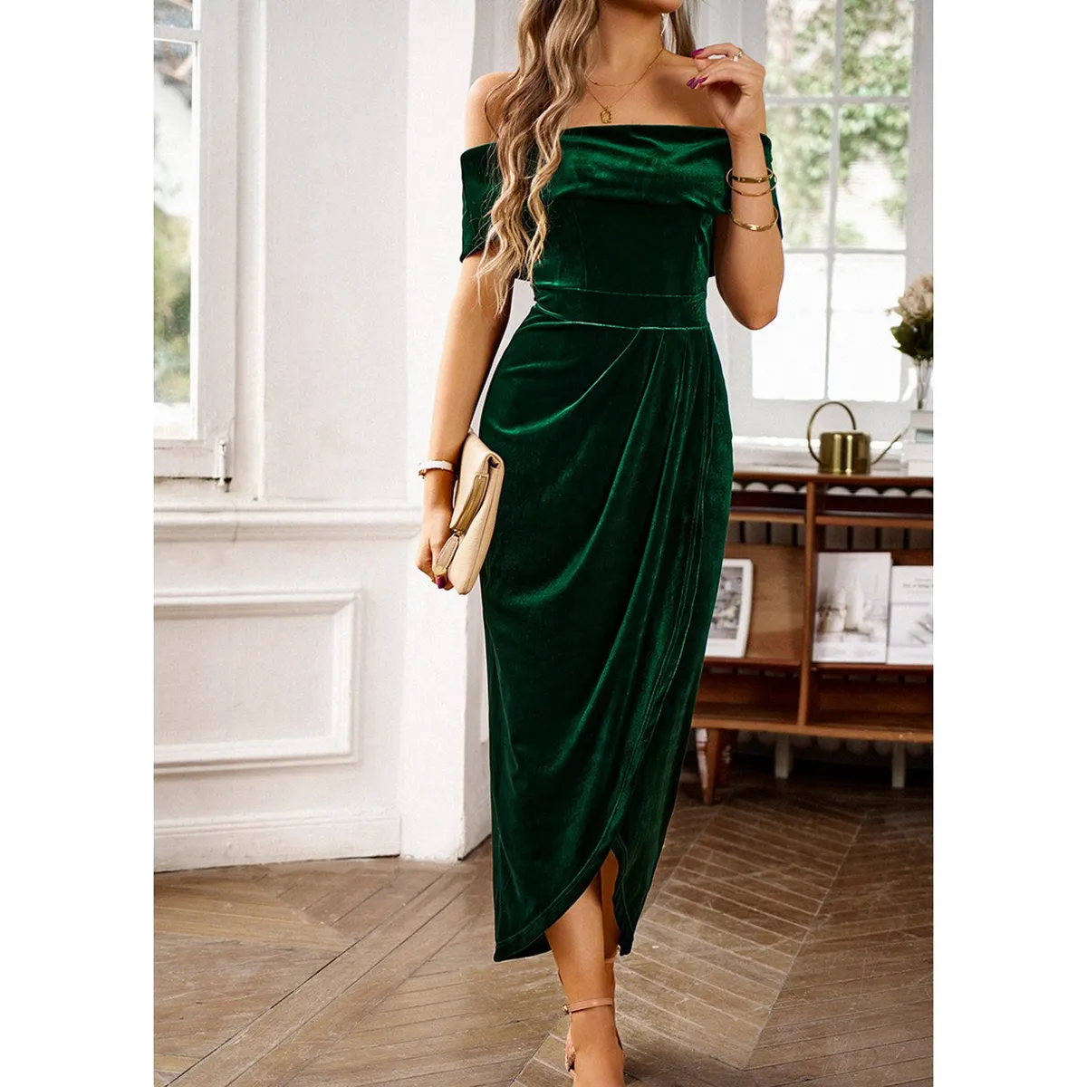 TIOZONEY - Vestido Midi Mujer -Verde