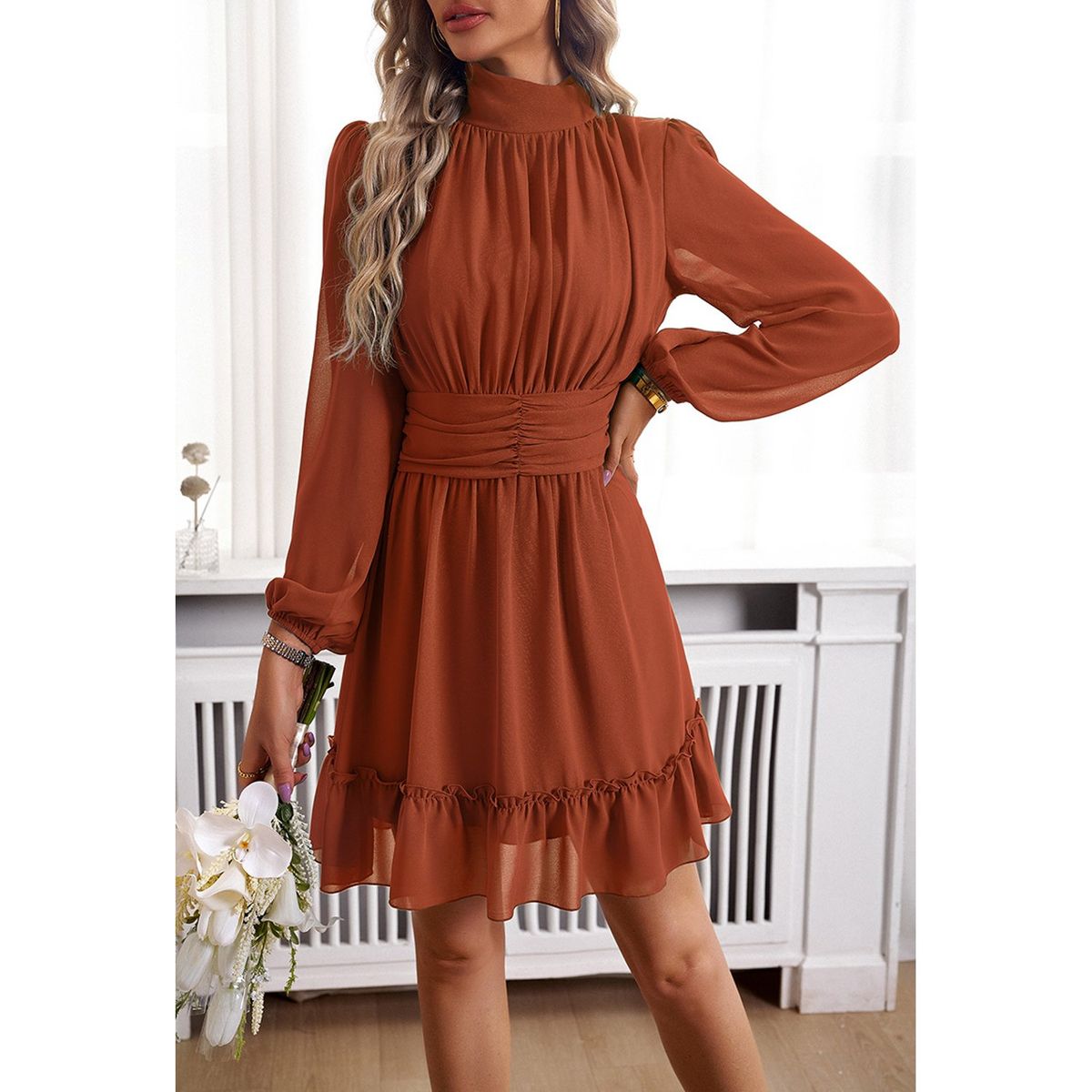 TIOZONEY - Vestido Midi Mujer -Café