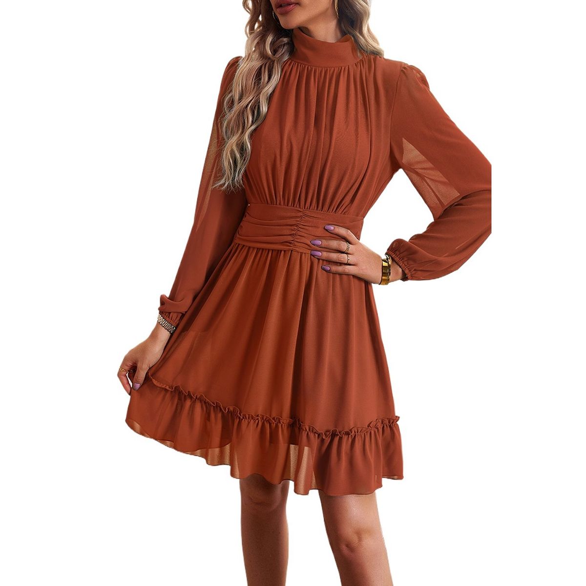 TIOZONEY - Vestido Midi Mujer -Café