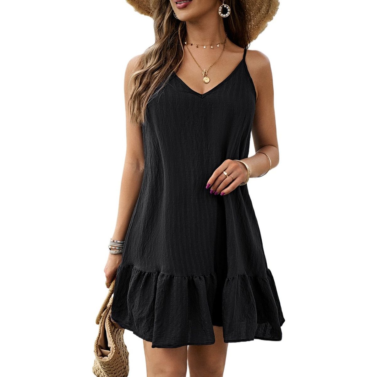 TIOZONEY - Vestido Midi Mujer -Negro