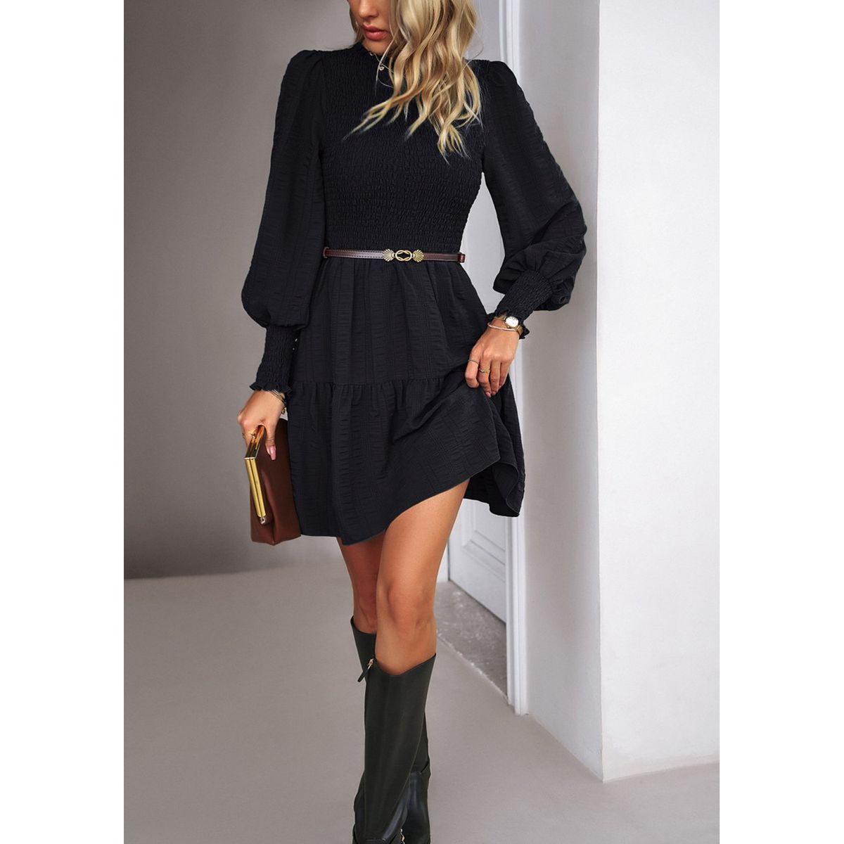 TIOZONEY - Vestido Midi Mujer -Negro