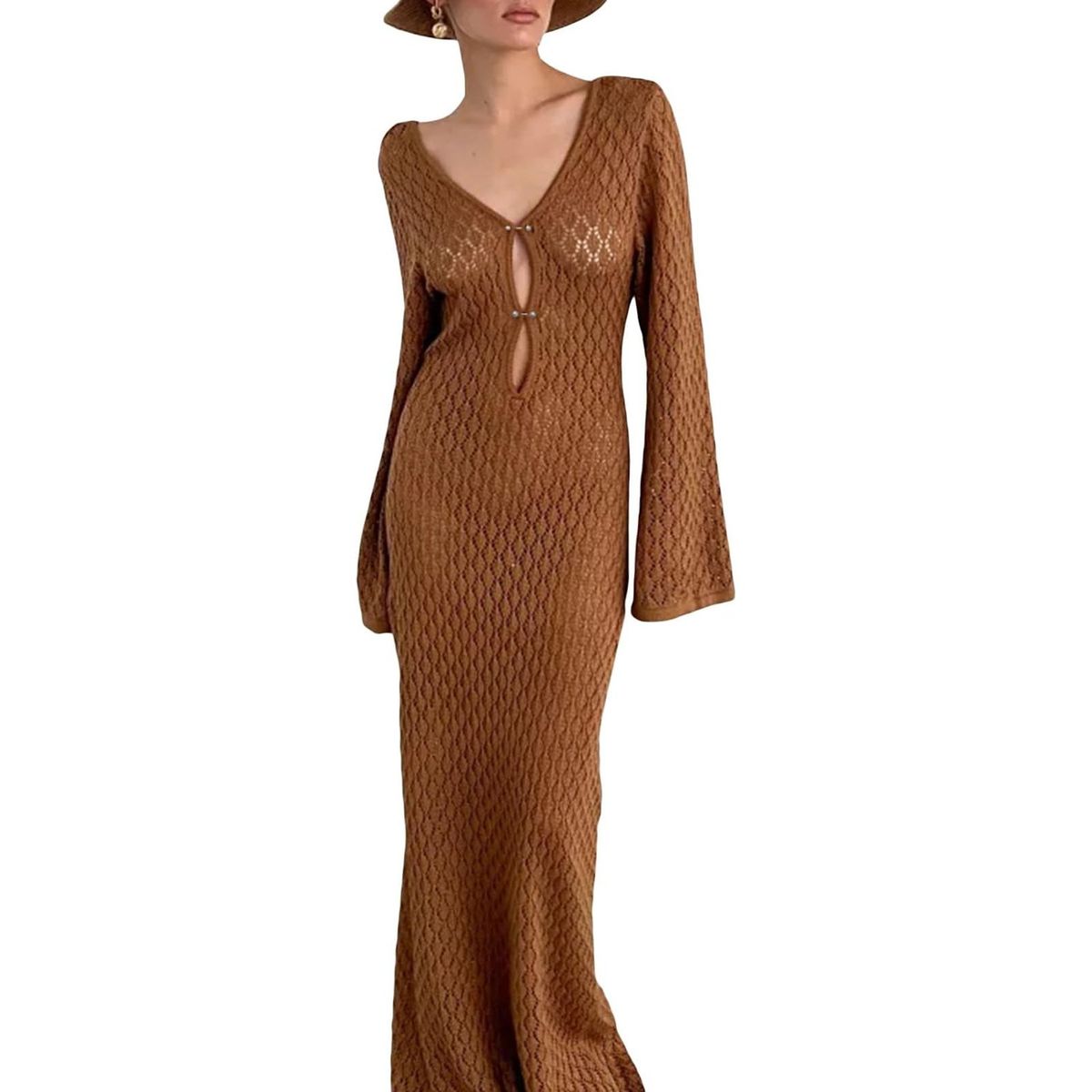 TIOZONEY - Vestidos largos de punto para mujeres - Marrón